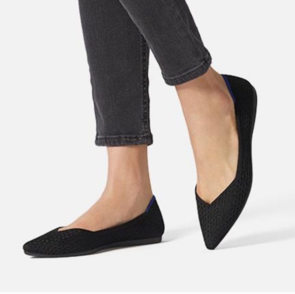 Rothy's The Point Black Flat Ballet Slip On Shoes 9 Casual Office Sustainable